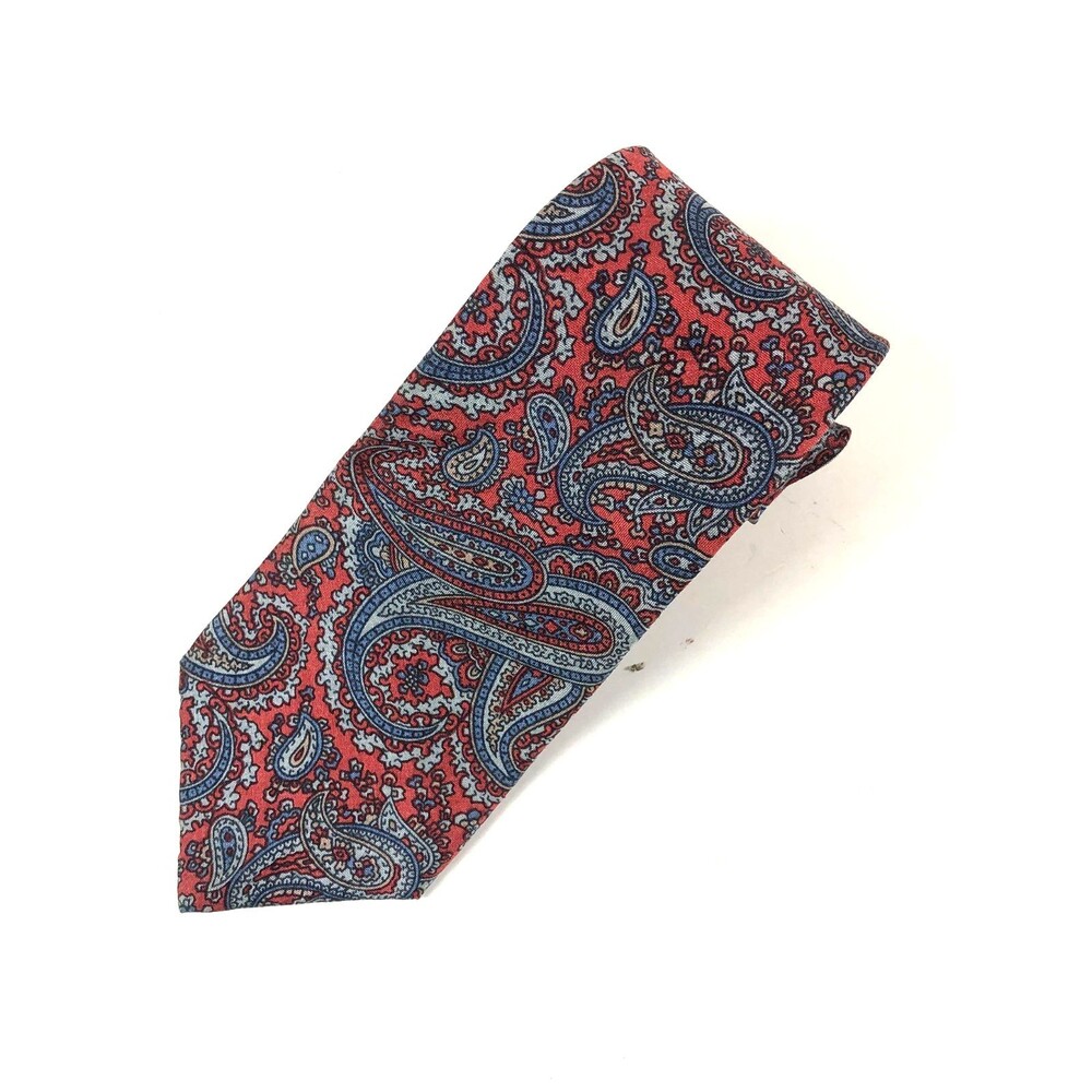 Vintage Bert Pulitzer ALL SILK Tie Red Blue Paisley Pattern Made in USA Necktie